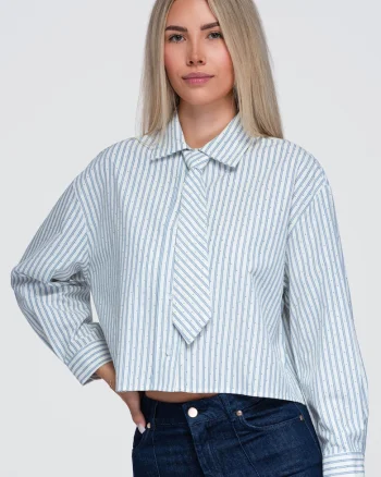Camasa scurta de dama cu guler clasic si maneci lungi OW-SH-E0069, Albastru
