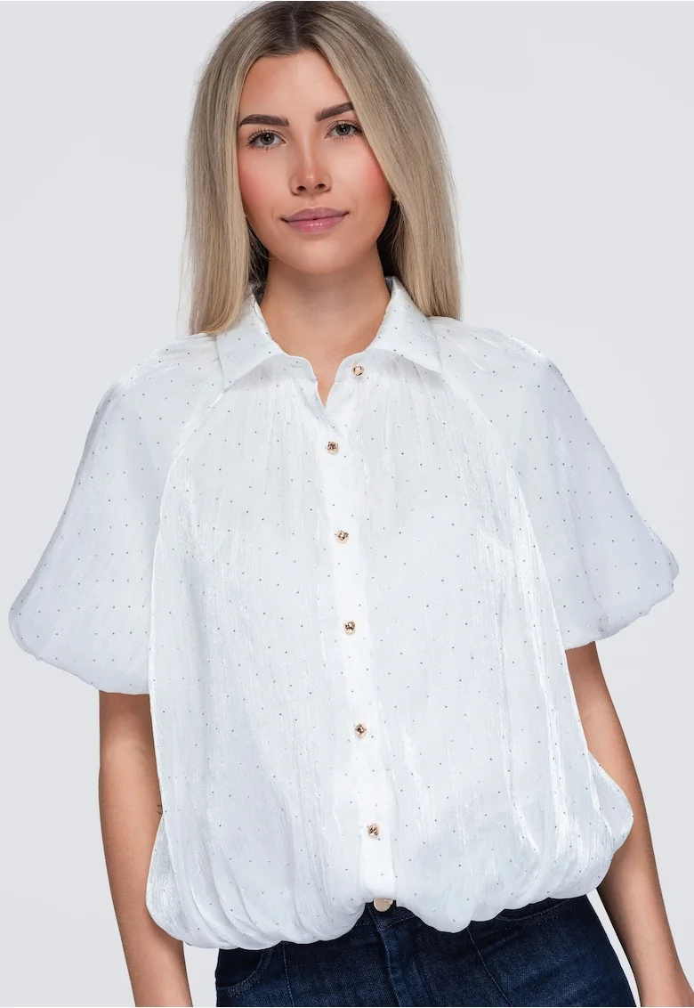 Camasa de dama, maneca scurta, cu guler clasic, stil bluza, aspect elegant OW-SH-E0068, Alb