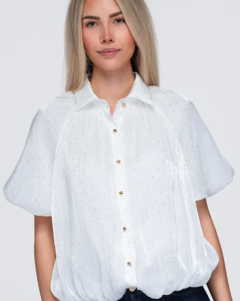 Camasa de dama, maneca scurta, cu guler clasic, stil bluza, aspect elegant OW-SH-E0068, Alb