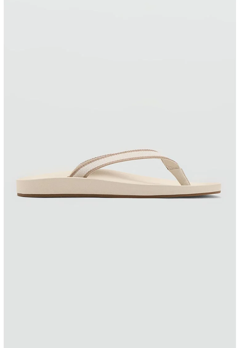Papuci flip-flops textili, Alb fildes/Maro deschis