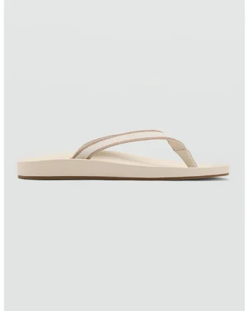 Papuci flip-flops textili, Alb fildes/Maro deschis