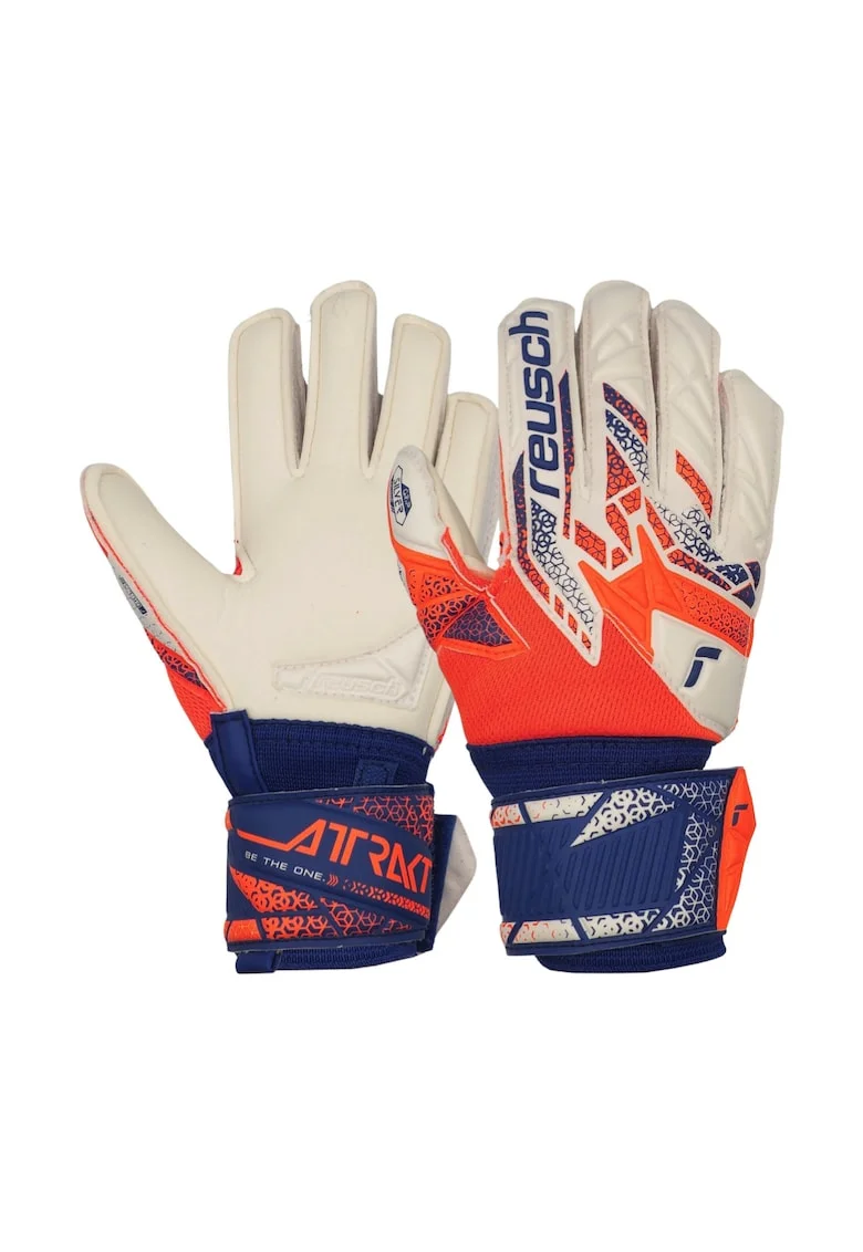 Manusi de fotbal Reusch Attrakt Silver Junior, portocalii-albastri, marimea 4, set pentru tineri portar