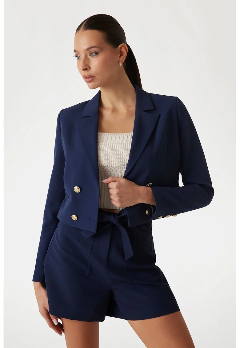 Sacou crop cu nasturi contrastanti, Bleumarin