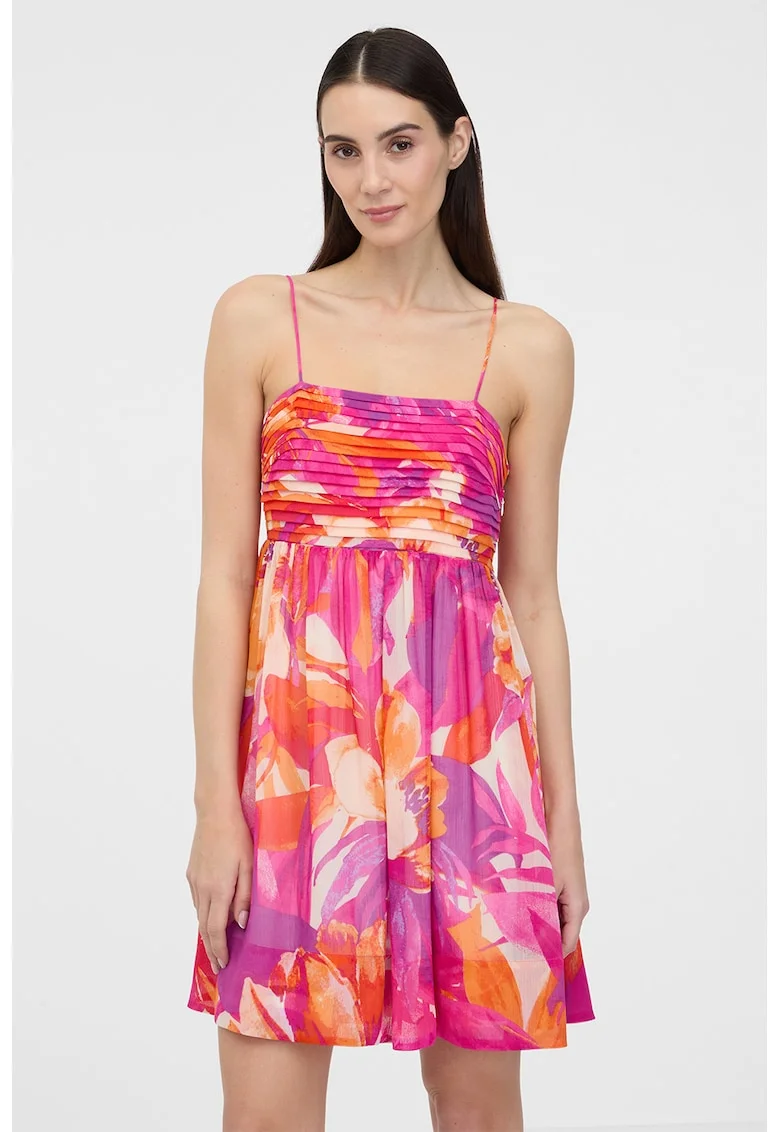 Rochie cu imprimeu si bretele subtiri, Fucsia/Portocaliu dovleac/Ametist