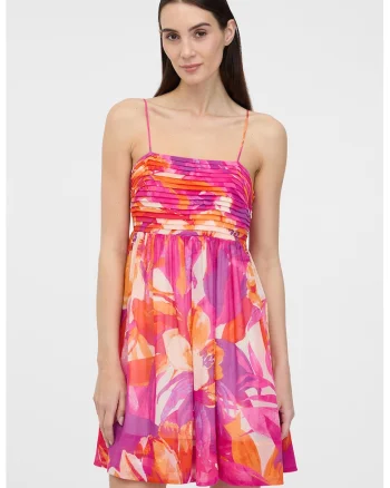 Rochie cu imprimeu si bretele subtiri, Fucsia/Portocaliu dovleac/Ametist