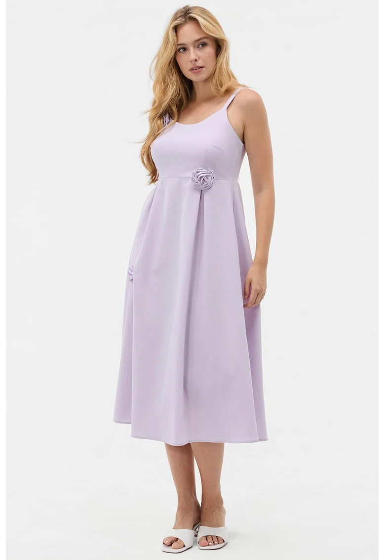 Rochie evazata cu aplicatii florale, Lila