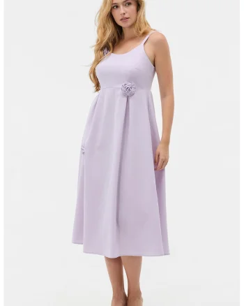 Rochie evazata cu aplicatii florale, Lila