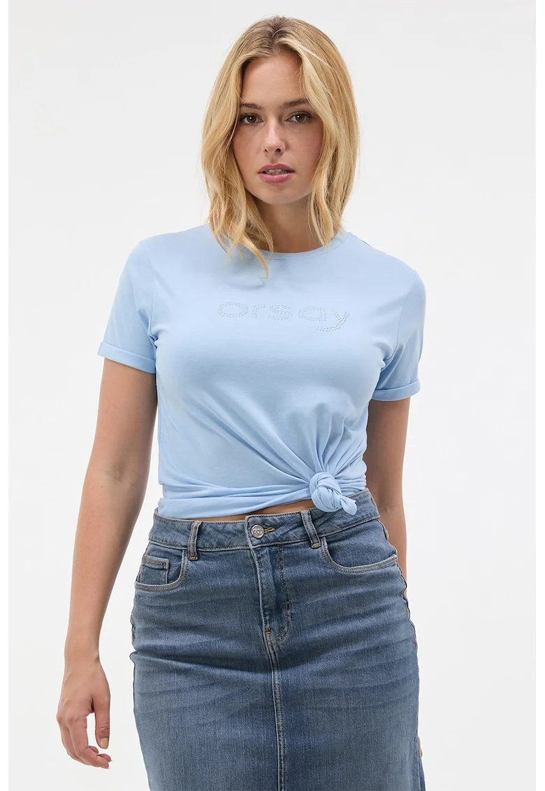 Tricou cu logo cu strasuri, Albastru pastel