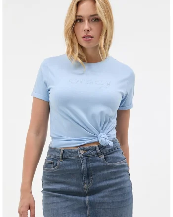 Tricou cu logo cu strasuri, Albastru pastel