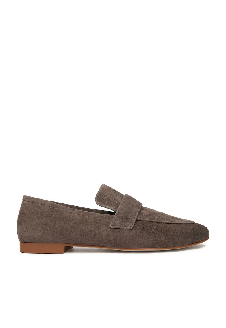 Mocasini dama,  gri, piele intoarsa, interior din piele naturala