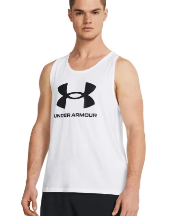 Top cu imprimeu logo, pentru antrenament Sportstyle, Alb optic