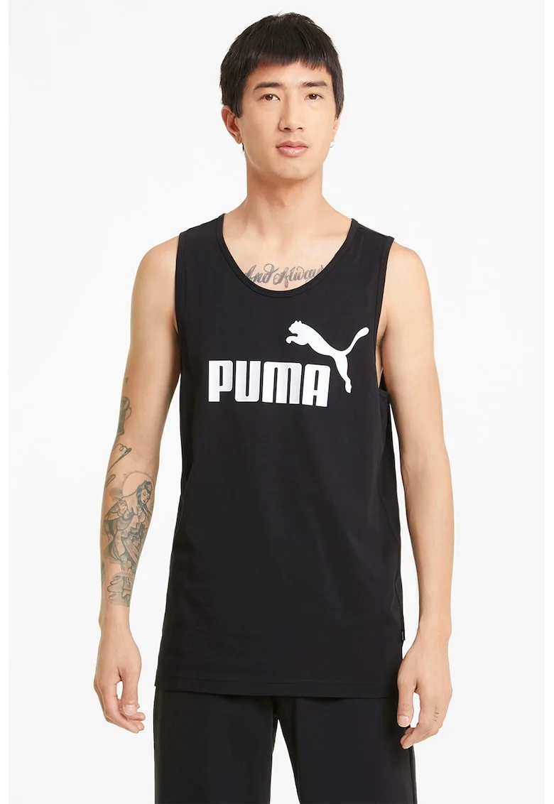 Top regular fit cu imprimeu logo Essentials, Alb/Negru