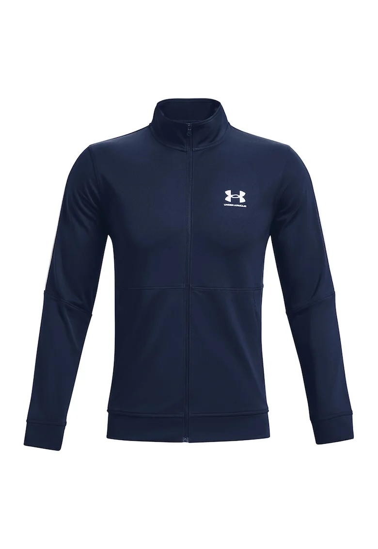 Bluza de trening din material pique si fermoar, pentru fitness, Bleumarin