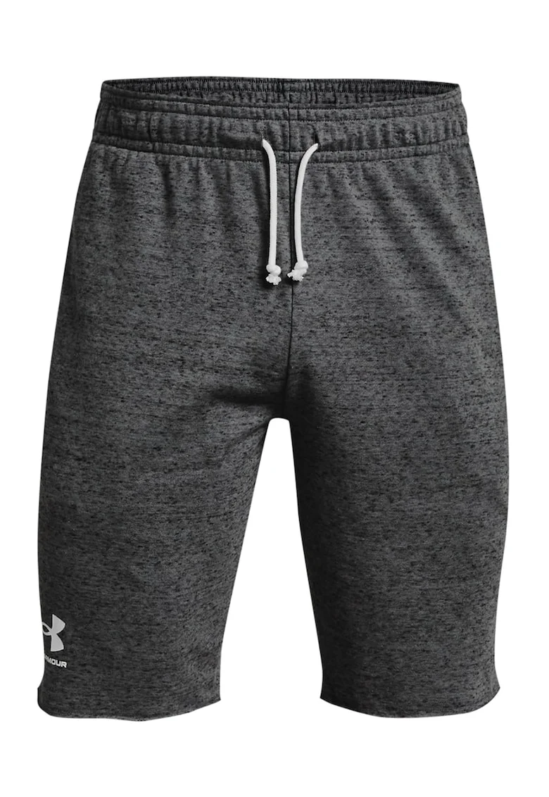 Pantaloni scurti din material terry, pentru fitness Rival, Alb/Gri inchis melange