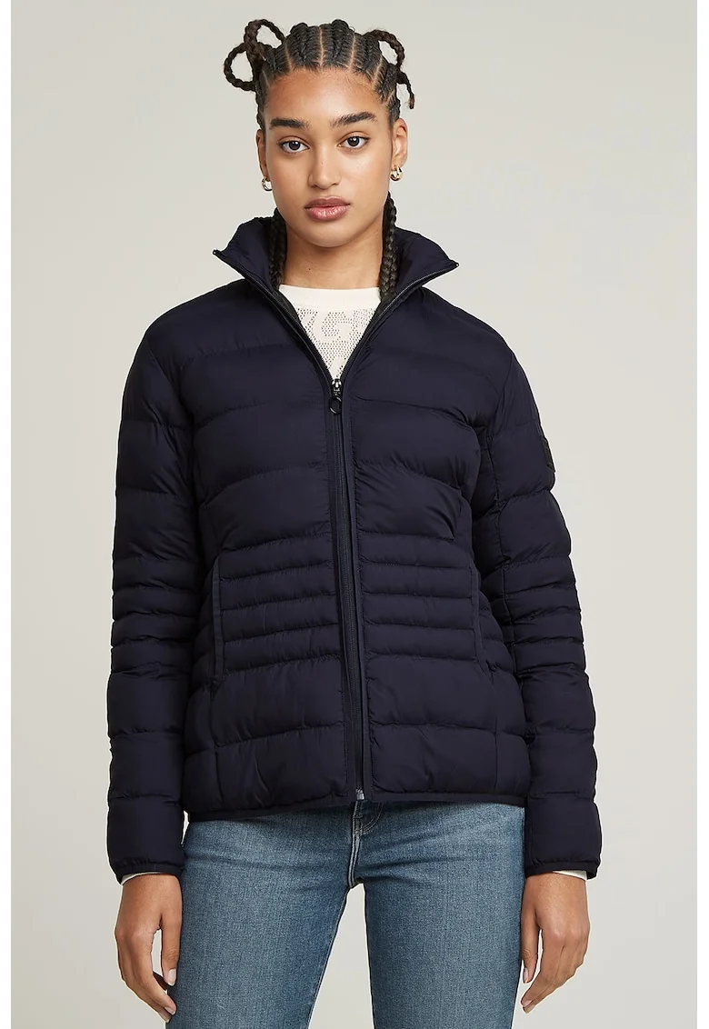 Geaca matlasata din nylon cu guler, Albastru ultramarin