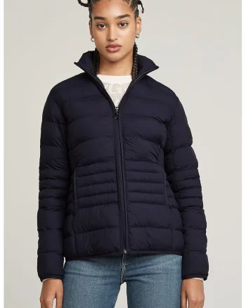 Geaca matlasata din nylon cu guler, Albastru ultramarin