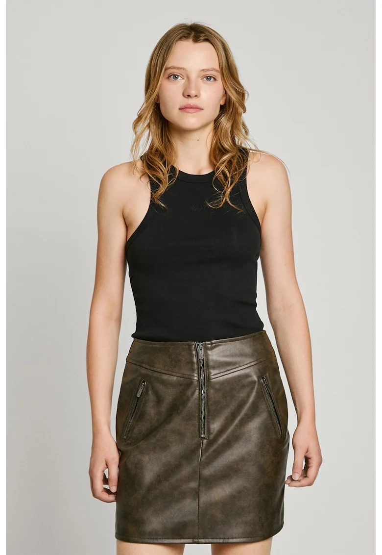 Top cambrat cu logo brodat Marian, Negru