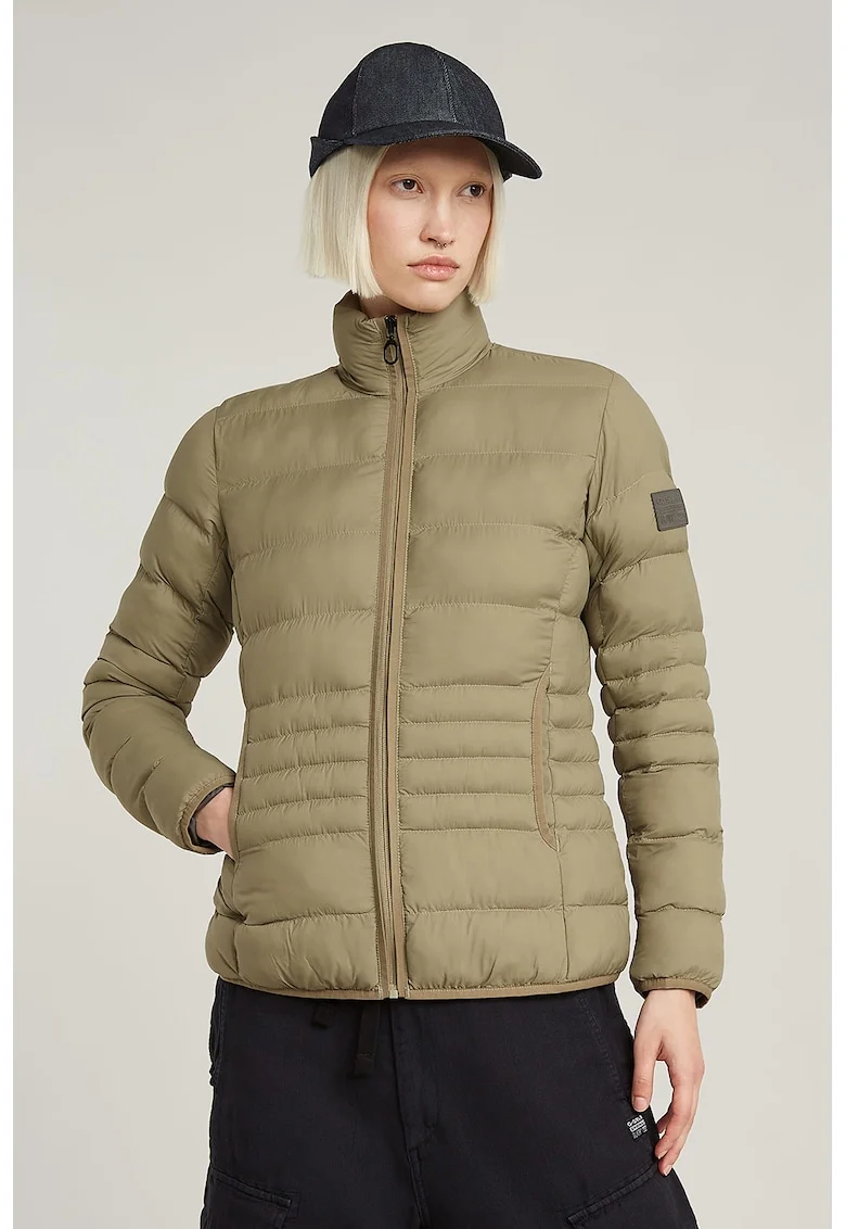 Geaca matlasata din nylon cu guler, Kaki