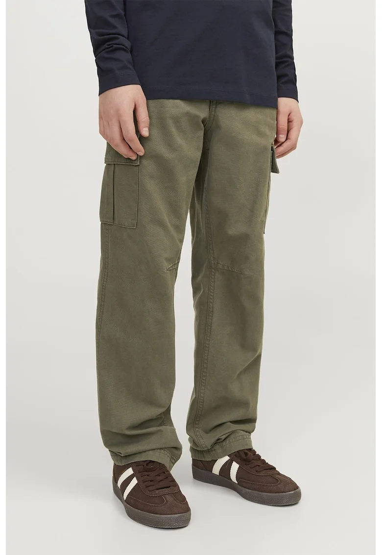 Pantaloni cargo de bumbac cu buzunare multiple, Verde masliniu