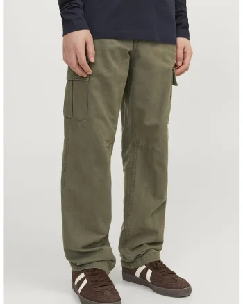 Pantaloni cargo de bumbac cu buzunare multiple, Verde masliniu