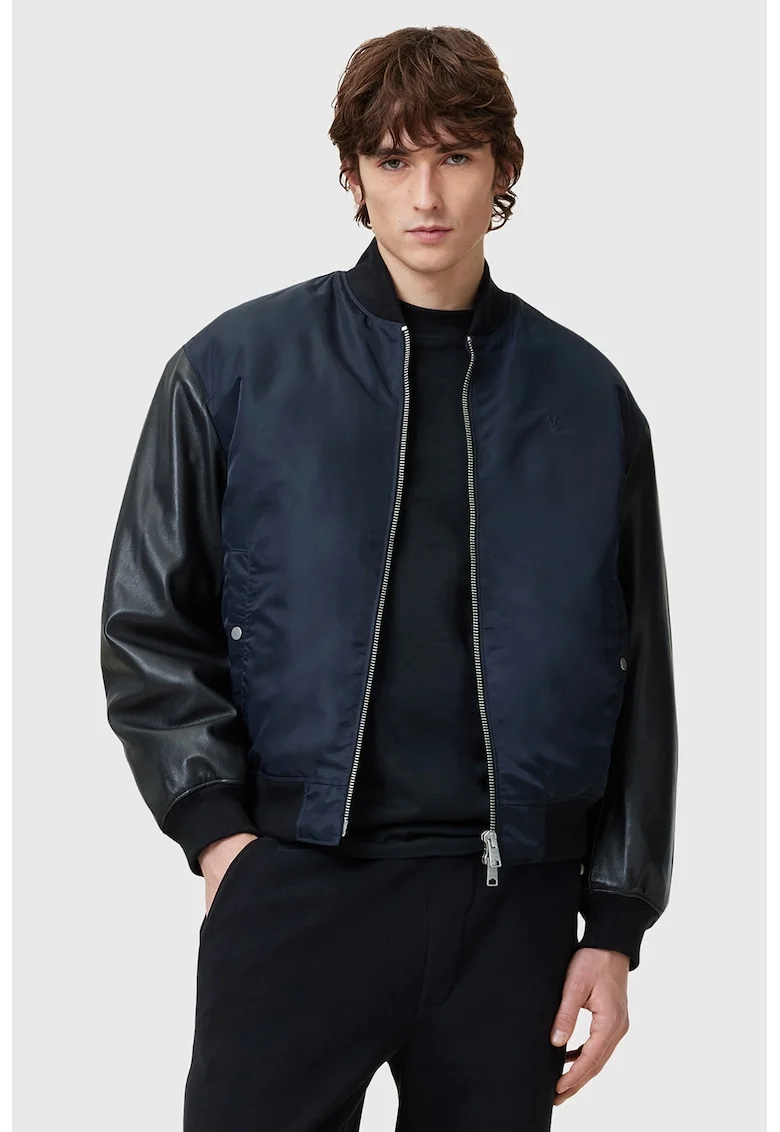 Jacheta bomber cu maneci de piele Myler, Negru/Bleumarin