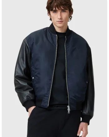 Jacheta bomber cu maneci de piele Myler, Negru/Bleumarin