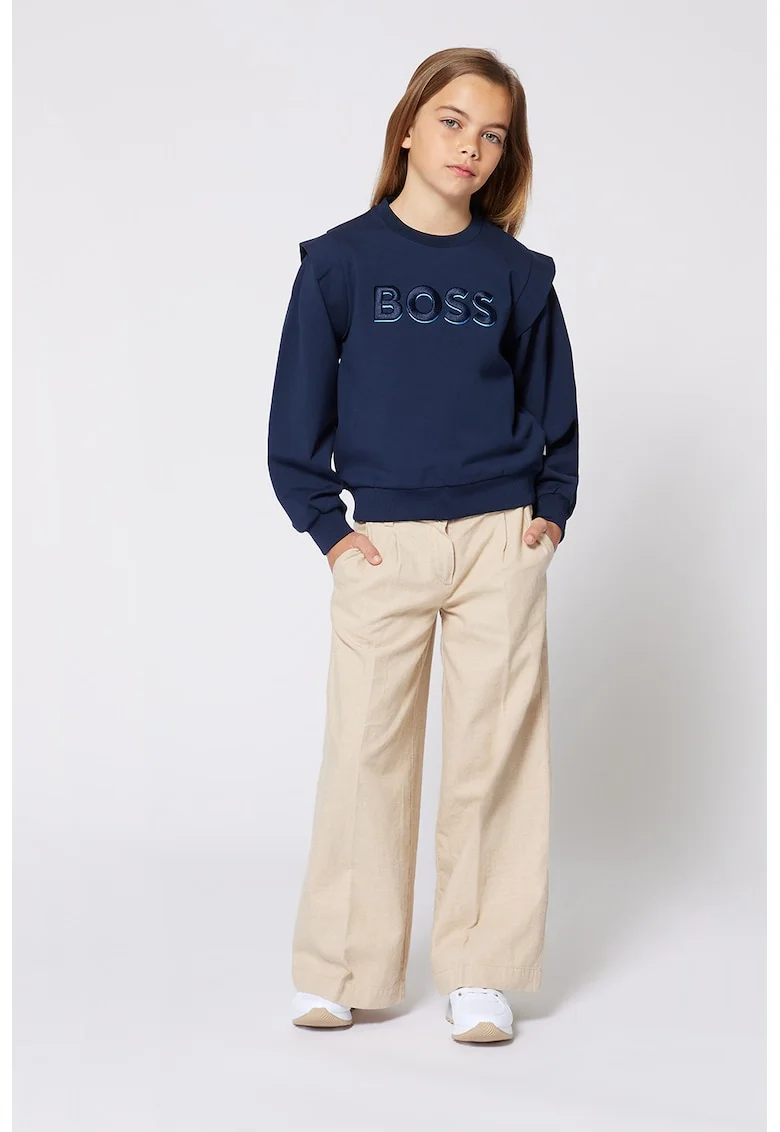 Pantaloni din amestec de in cu croiala ampla si buzunare, Crem