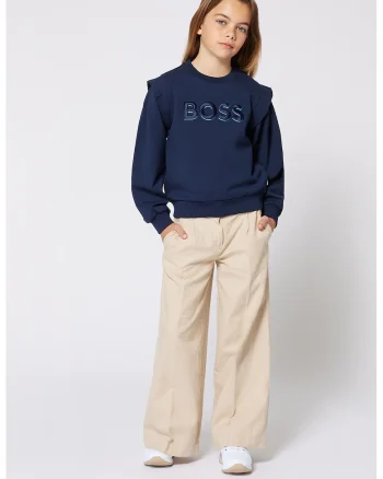 Pantaloni din amestec de in cu croiala ampla si buzunare, Crem