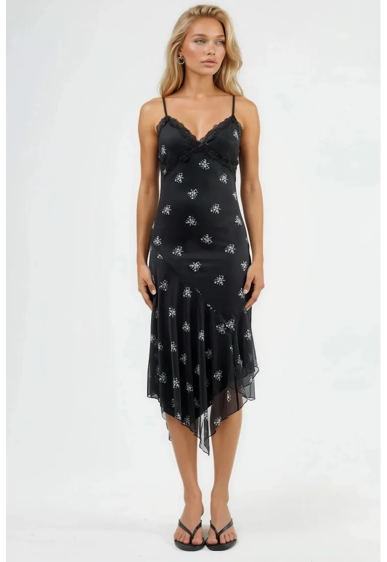 Rochie Maxi,  Mulata cu Decolteu in V, Negru, Jerseu