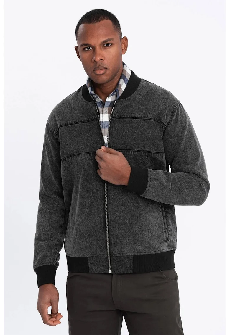 Jacheta bomber din denim, Negru stins