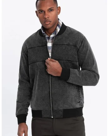 Jacheta bomber din denim, Negru stins