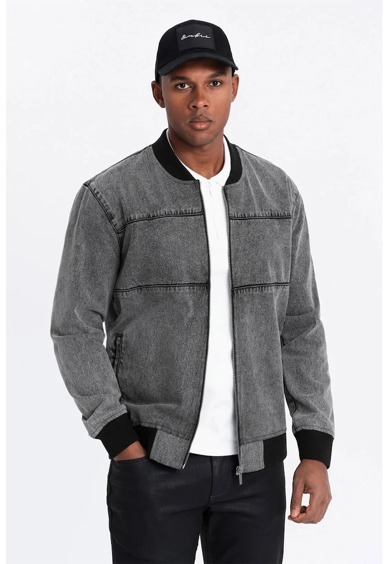 Jacheta bomber din denim, Gri inchis