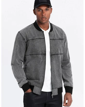 Jacheta bomber din denim, Gri inchis
