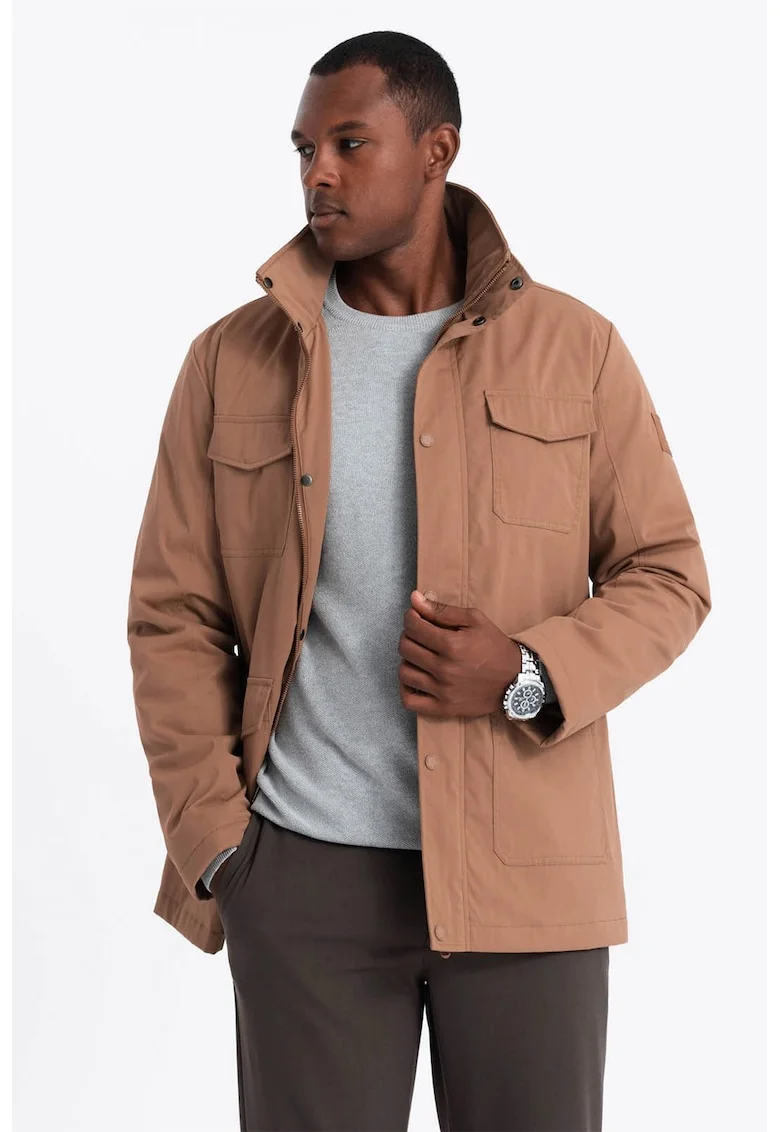 Geaca usoara cu buzunare multiple, Maro camel