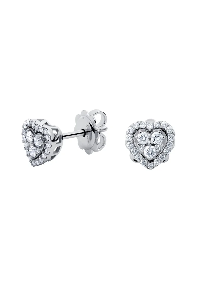 Cercei in forma de inimia, aur 18k, diamante naturale 0.31 ct,  Argintiu