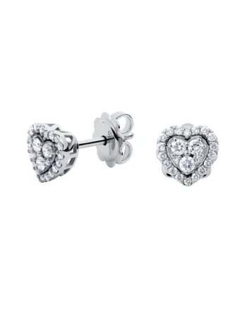 Cercei in forma de inimia, aur 18k, diamante naturale 0.31 ct,  Argintiu