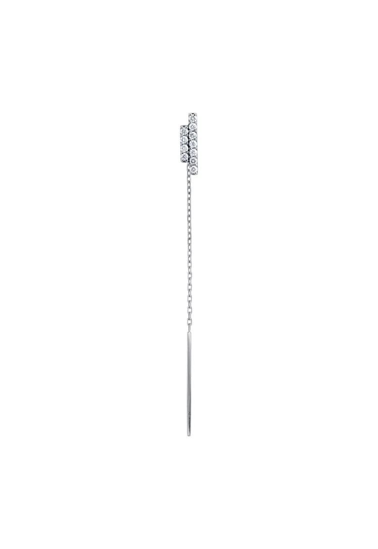 Cercel lung, aur 18k, diamante naturale 0.11 ct,  Argintiu