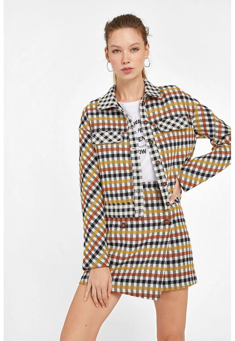 Jacheta cu model geometric, Alb/Negru/Galben