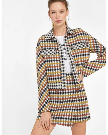 Jacheta cu model geometric, Alb/Negru/Galben