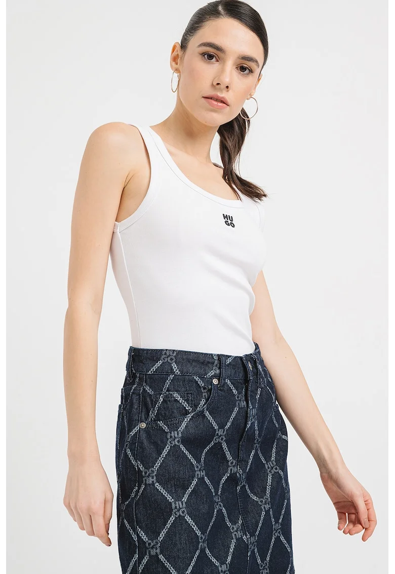Top slim-fit Datamia, Alb