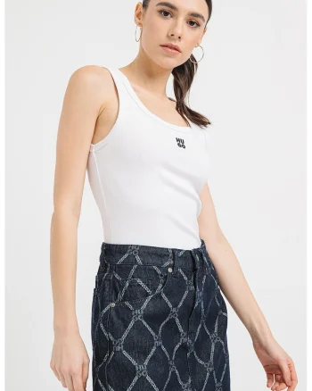 Top slim-fit Datamia, Alb