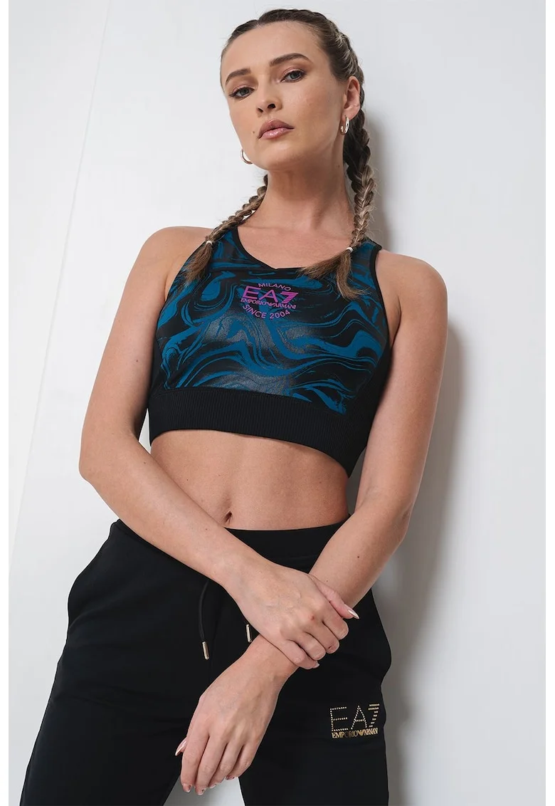 Top cu model si logo, Negru/Albastru