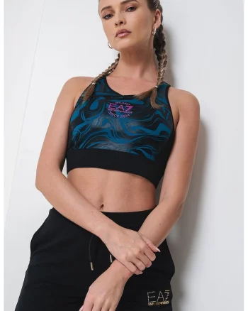 Top cu model si logo, Negru/Albastru