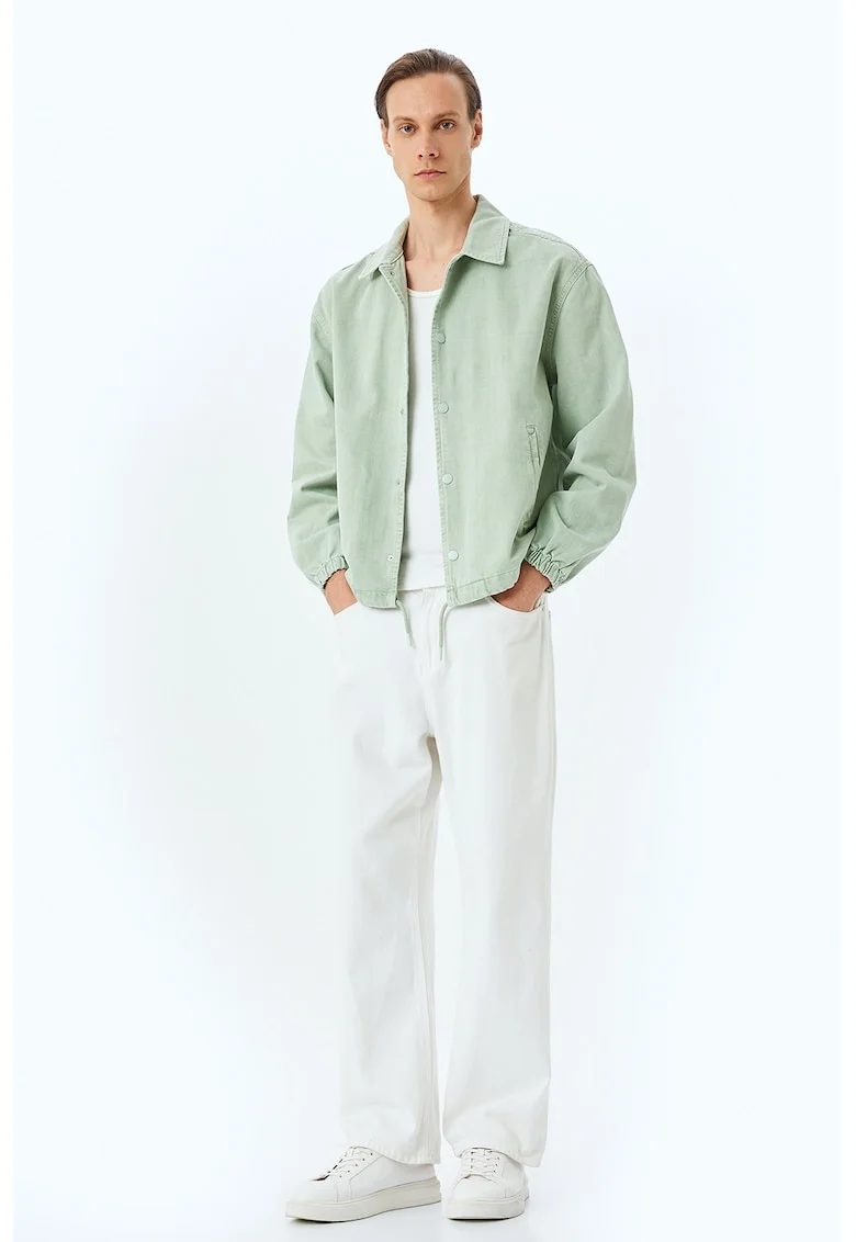 Jacheta de bumbac cu mansete elastice, Verde pal