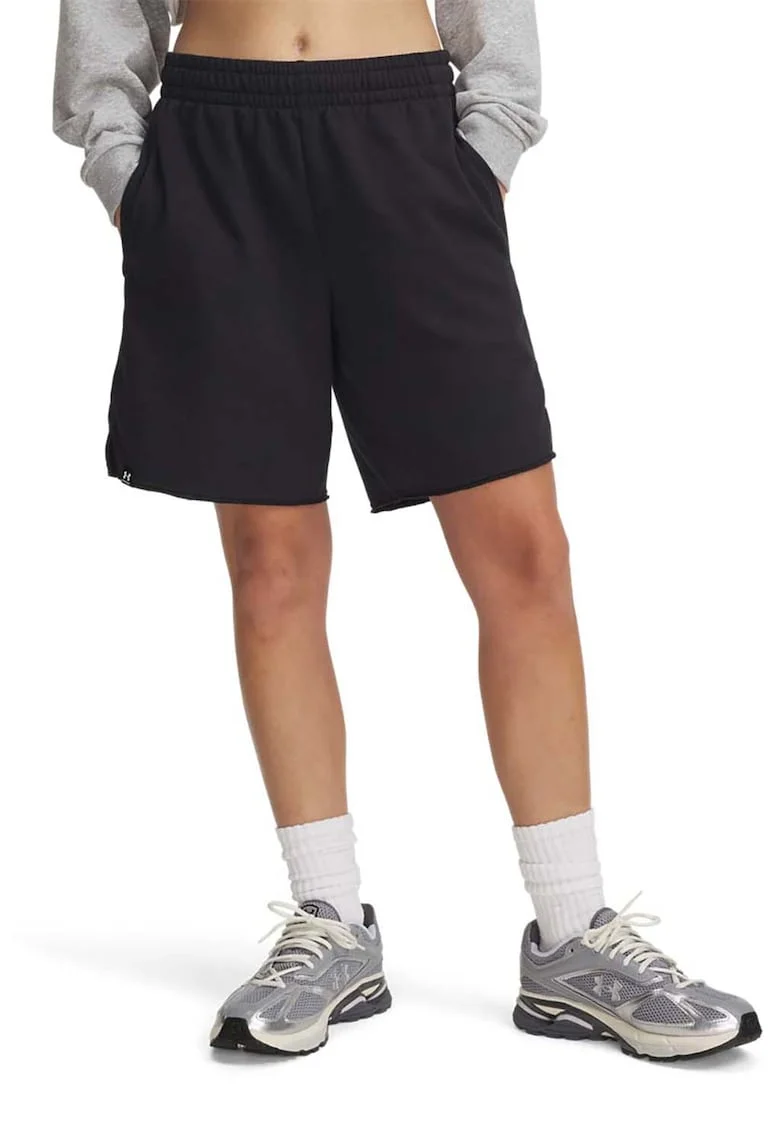 Pantaloni scurti din amestec de bumbac cu model uni, Negru