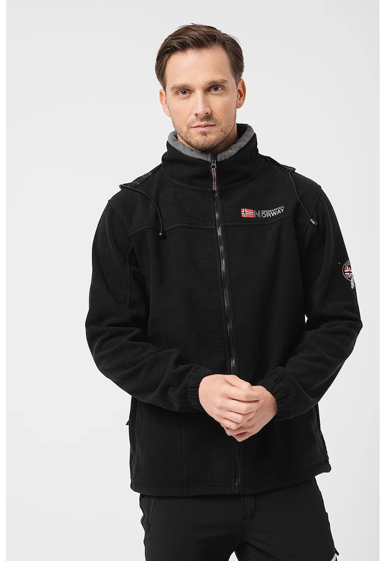 Jacheta din material fleece cu detaliu cu logo brodat Tamazonie, Negru