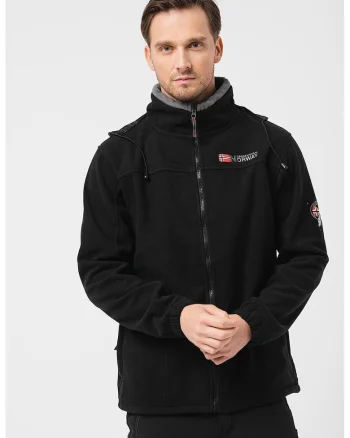 Jacheta din material fleece cu detaliu cu logo brodat Tamazonie, Negru