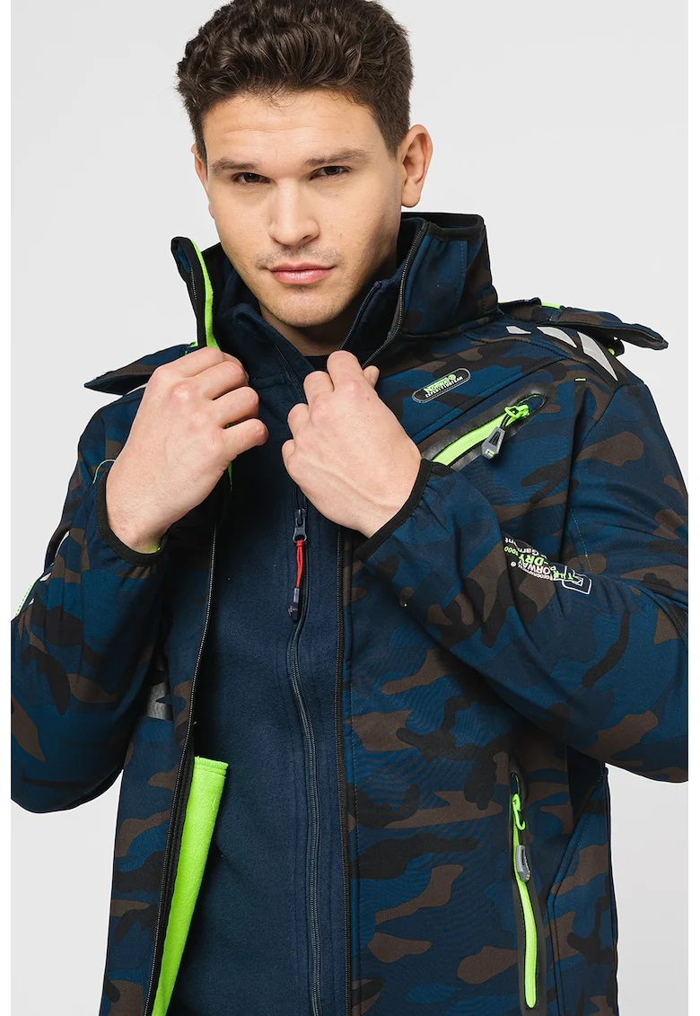 Jacheta cu gluga si captuseala din fleece Rayoute, Verde padure/Bleumarin