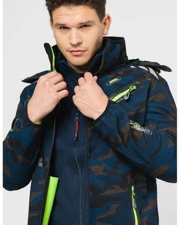Jacheta cu gluga si captuseala din fleece Rayoute, Verde padure/Bleumarin