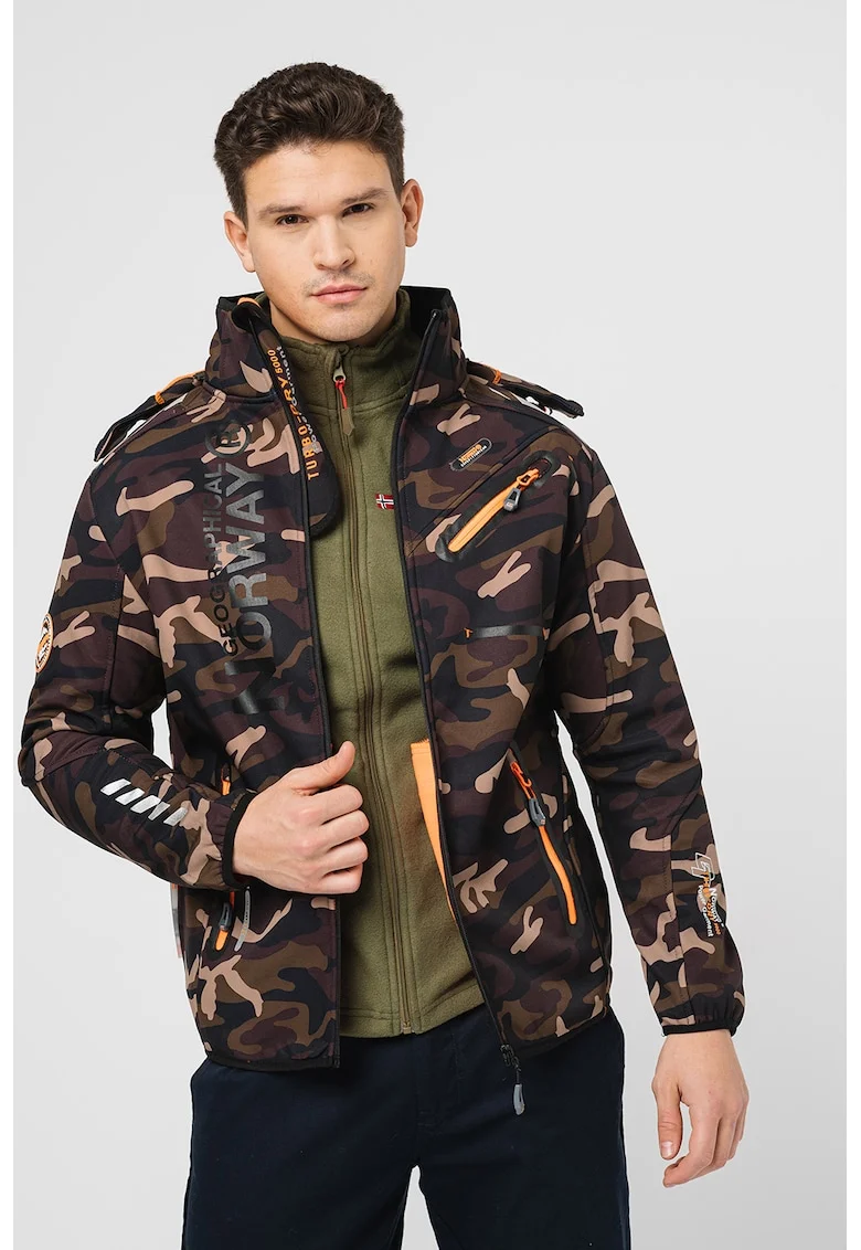 Jacheta cu gluga si captuseala din fleece Rayoute, Maro/Bej